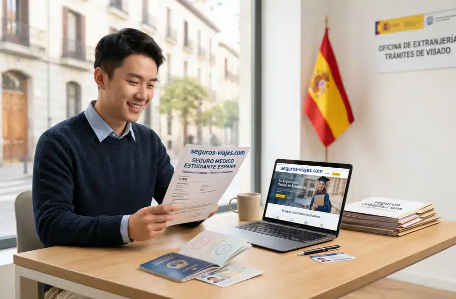 Estudiante revisando el precio del seguro médico para visado de estudiante en España